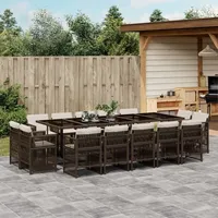 VidaXL 15-tlg. Garten-Essgruppe mit Kissen Braun Poly Rattan