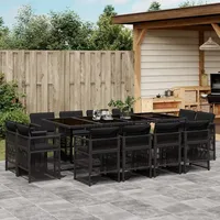 VidaXL 13-tlg. Garten-Essgruppe mit Kissen Schwarz Poly Rattan