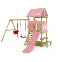 Wickey Klettergerüst DinkyHouse mit Rutsche, und Picknicktisch – pastellpink