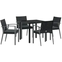 VidaXL 5-teiliges Garten-Esszimmer-Set mit Kissen Schwarz Poly Rattan