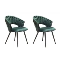 LC Home 2er Set Esszimmerstuhl »Nancy« Flechtoptik Samt grün