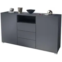 Vladon Sideboard, Schwarz Hochglanz, Holzwerkstoff, 138.5x75.5x35 cm, Wohnzimmer, Kommoden