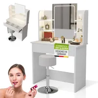 Juskys Schminktisch Zoey & Hocker Tonia, Touch-LED-Spiegel, & Stauraum,
