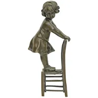 Aubaho Bronzeskulptur Mädchen Stuhl Kind im Antik-Stil Bronze Figur