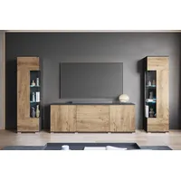 INOSIGN Wohnwand KENIA, (Komplett-Set, 3-St), Vitrinen mit Eckverglasung, hängend