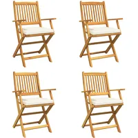 VidaXL Garten-Klappstühle mit Weißen Kissen 4 Stk. Massivholz Akazie