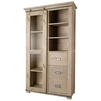 Massivmoebel24 - Vitrine Mango 100x45x175 whitewash lackiert railway 326