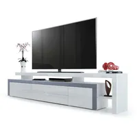 Vladon Lowboard, Weiß Hochglanz, Grau, Holzwerkstoff, 227x52x35 cm, Wohnzimmer,