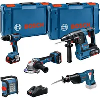 Bosch Professional, Elektrowerkzeug Set, 18V Profi-Set GSB+ BH+WS+SA+LI+3x5+GAL 0615A5007S