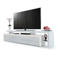 Vladon Lowboard, Weiß Hochglanz, Creme, Holzwerkstoff, 227x52x35 cm, Wohnzimmer,