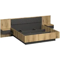 Trendteam Schlafen Bettanlage Esteban Doppelbett Grau mit Integrierten Nachttischen