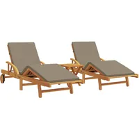 VidaXL Sonnenliegen 2 Stück mit Kissen und Tisch Taupe