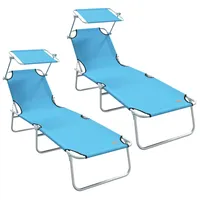 VidaXL Klappbare Sonnenliegen 2er Set mit Sonnendach Himmelblau 600D