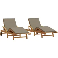 VidaXL Sonnenliegen 2 Stück mit Kissen und Rädern Taupe