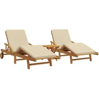 VidaXL Sonnenliegen 2 Stück mit Kissen und Tisch Beige