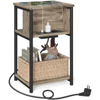 VASAGLE Beistelltisch, Nachttisch mit Steckdose, schmal, 2 AC-Anschlüsse, 2
