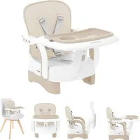 KIKKABOO Kinderstuhl, Boostersitz Chewy, Doppeltablett, Sicherheitsgurt, faltbar beige -