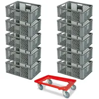 BRB-Lagertechnik BRB 10 Euroboxen, 600x400x240 mm, grau + Transportroller,
