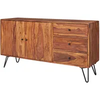 FineBuy Massivholz Sideboard 145cm Sheesham Natur Kommode mit 2