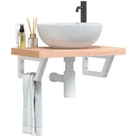 VidaXL Waschbeckenregal Wandmontage Stahl und Massivholz Buche - Waschbeckenschrank