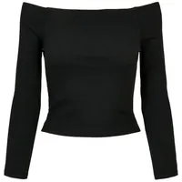 URBAN CLASSICS Ladies Off Shoulder Rib Longsleeve - Schwarz