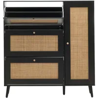 Mendler Rattan-Schuhkipper HWC-M37, Schuhregal Schuhschrank, 3 Kippfächer 2 Regalböden