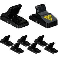 Relaxdays Mausefalle 8er Set, wiederverwendbare Mäusefallen, Schlagfalle hygienisch &