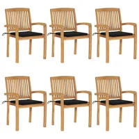 VidaXL Stapelbare Gartenstühle mit Kissen 6 Stk. Massivholz Teak