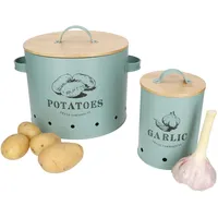 Mambocat 2er Set Vorratsdosen Fresh Knoblauchtopf & Kartoffeltopf Metall-Dose