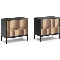 Vicco Nachttisch, Eliza, Schwarz/Eiche, 2er Set