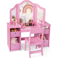 Costway Kinderschminktisch 2-in-1 mit Stuhl rosa