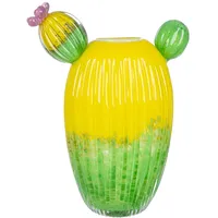 GILDE GLAS art Glas Art Vase Kaktusblüte - gelb,