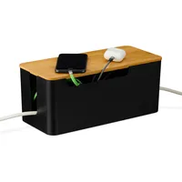 Relaxdays Kabelbox für 2 Steckdosenleisten, Bambusdeckel, Kunststoff, HBT: 13x31x14