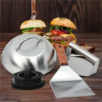 Hi Burgerpresse 4-teilig Edelstahl Holz braun