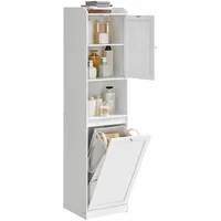 VASAGLE Badezimmerschrank mit Wäschekorb, hoher Badschrank, herausnehmbarer Wäschesack mit
