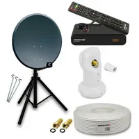 PremiumX Camping Satelliten-Komplettanlage 45cm Antenne Anthrazit SAT Single LNB
