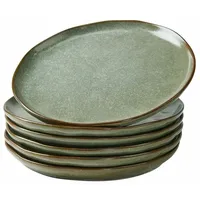 Loberon Dessertteller 6er Set Biarré, Mediterraner Charme, Glänzende Glasur,