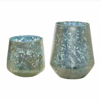 Loberon Windlicht 2er Set Gare - Antikblau & Gold,