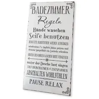 Loberon Dekoboard Chambord, nostalgisches Lettering, mit Prägung, Badezimmer Regeln,