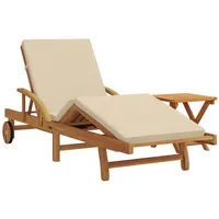 VidaXL Sonnenliege mit Kissen und Tisch Beige Massivholz Akazie