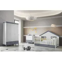 JV moebel Modernes 3tlg Kinderzimmer Set Hausbett Kleiderschrank &