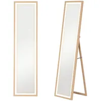 Homcom Ganzkörperspiegel Eiche Glas, 40x160x5 cm Standspiegel mit LED-Lichte,