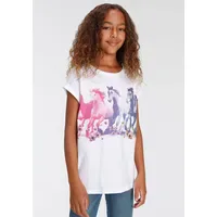 Kidsworld T-Shirt "Pferde", Mädchen, Gr. 128/134, weiß, Single Jersey,