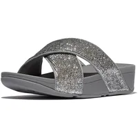 FitFlop Women's Lulu Crinkled-Shimmer Cross Slides Sandal, Silvereen, 42