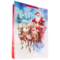 IDENA Geschenktasche Weihnachten Santa auf Schlitten mehrfarbig 50x18x72cm