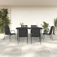 VidaXL 7-tlg. Garten-Essgruppe Schwarz Stahl und Textilene