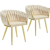 Tectake tectake® Set Esszimmerstuhl, gepolstert, mit Samtbezug, Knotendesign, schlanke