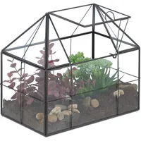Relaxdays Pflanzenterrarium, Glas & Kupfer, 21x23x14 cm, Deko Glashaus