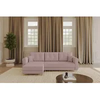 Altdecor Ecksofa mit Schlaffunktion und Bettkasten APOL-L 242x175x90 Rosa