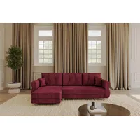 Altdecor Ecksofa mit Schlaffunktion und Bettkasten APOL-L 242x175x90 Bordeauxrot